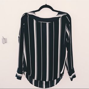 Striped Boat Neck Chiffon Blouse